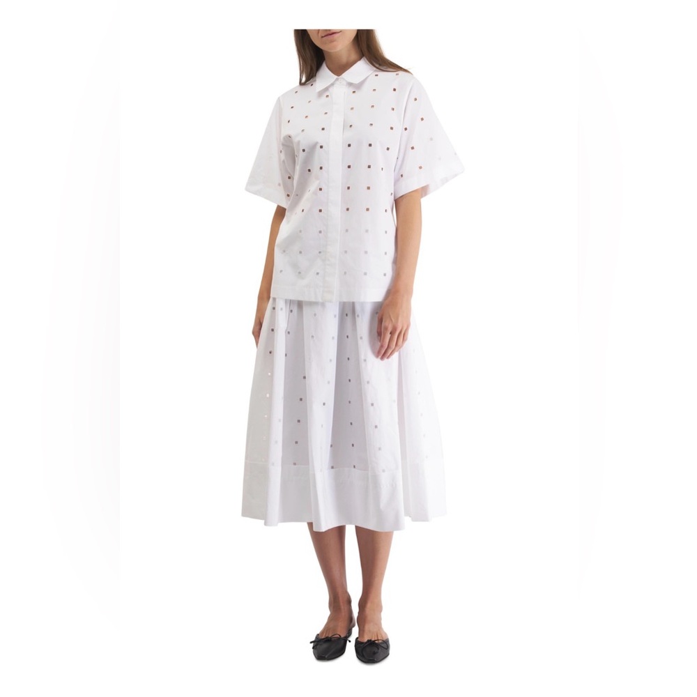 Lafayette 148 NY White Cotton Jacquard Blouse & Pleated Midi Skirt Set L / 10